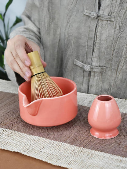 Artcome 4 Pcs Complete Matcha Ceremony Kit - Japanese Bowl With Pouring Spout, Whisk, Holder, Scoop - Tea Set for Making Usucha, Koicha and Latte (Green)
