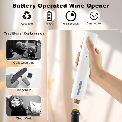 COKUNST Electric Wine Opener, Battery Operated Wine Bottle Openers with Foil Cutter, One-click Button Corkscrew Remover for Home Kitchen Party Wedding