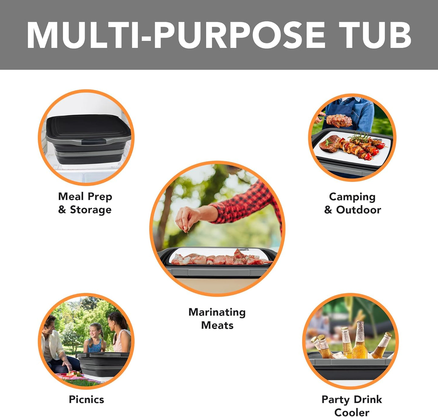 Collapsible Cutting Board(2.11 Gal/8L), BBQ Prep Tub with Locking Lid, Foldable Camping Sink with Colander, Multifunction Dish Basin for Kitchen, Bowl, Vegetable and Fruit, Storage Basket for Picnic