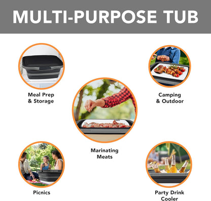 Collapsible Cutting Board(2.11 Gal/8L), BBQ Prep Tub with Locking Lid, Foldable Camping Sink with Colander, Multifunction Dish Basin for Kitchen, Bowl, Vegetable and Fruit, Storage Basket for Picnic