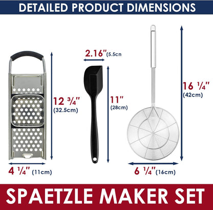 KEISSCO Stainless Steel Spaetzle Maker with Comfort Grip Handle, Homemade Traditional German Egg Noodle Dumpling Making Tool Set