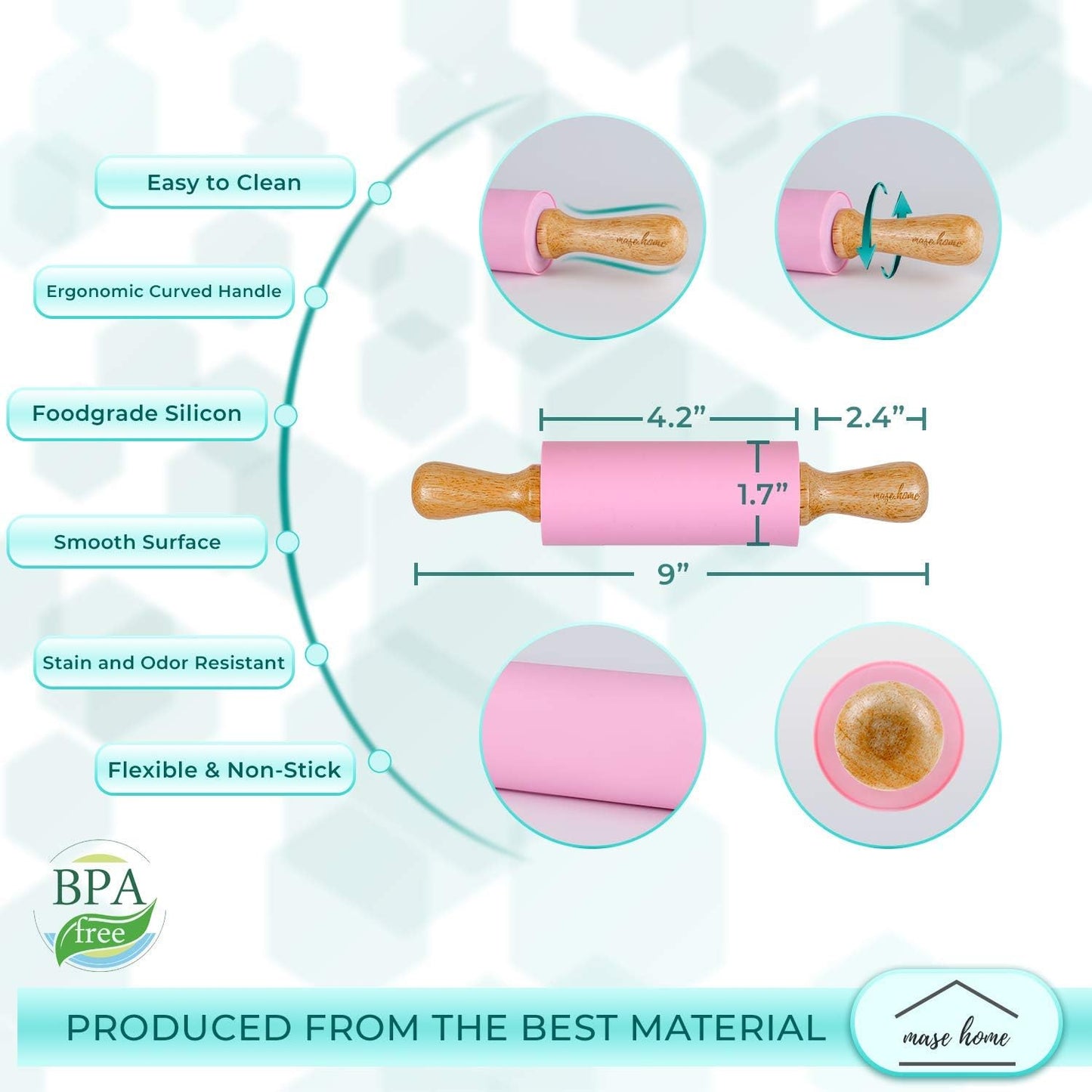 Mini Silicone Rolling Pin for Kids Baking – | Ideal for Toddlers, Playdough, Clay, Cookies & Pastry - 9" Small Size (Pink)