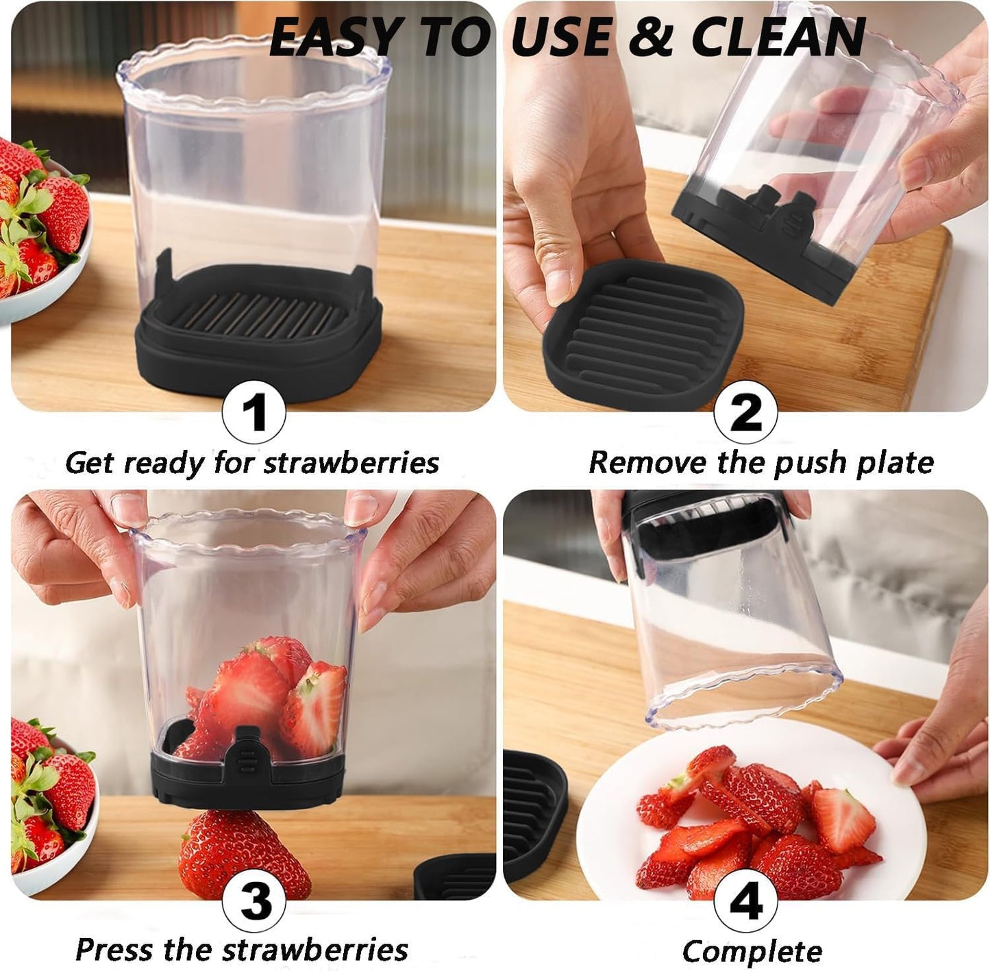 Fruit Slicer Cup,Strawberry Cutter Slicer with Stainless Blades for Egg Banana Cucumber Mushroom,Detachable Kitchen Gadget Tool Vegetable Salad Cut Slice -Precision Berry Cutter Black
