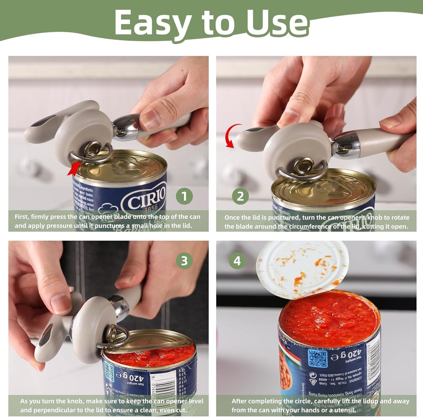 Can Opener Manual Tin Opener Stainless Steel Heavy Duty, Oversized Hand-held Easy Rotary Knob, Safe Cut Manual Can Opener with Non-Slip Handle, Smoother Cut Sharp Blade for Seniors Kitchen Tool, Black