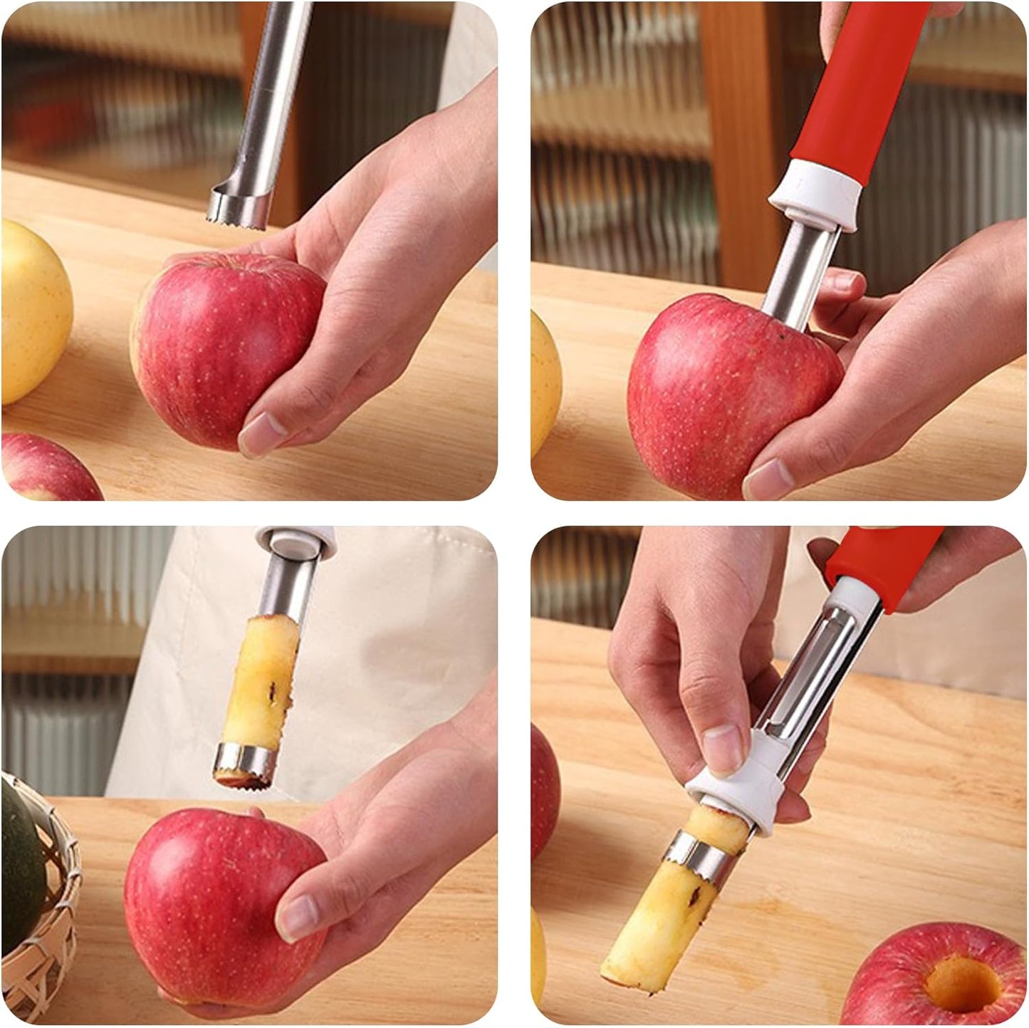 8 In Apple Corer,Apple Peeler And Corer Tool,Stainless Steel Kitchen Core Removal Tool,Fruit Core Remover, Apple, Pear, Bell Pepper(Red)