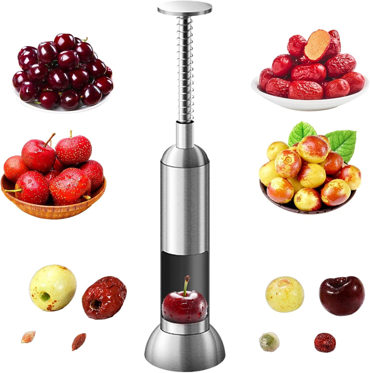 VolksRose Cherry Pitter Tool, Multi Stoner Fruit Remover with Stainless Steel Rod, Dates Pitting Device for Red Dates, Hawthorn, Cherries, Jujubes