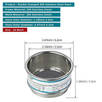 Full 304 Stainless Steel Mesh Sieve Screen, LVDALAB 100 Mesh (0.15mm) Aperture, 2.4inch(6CM) Dia Standard Sample Analysis Test Sieves Sifters Strainer for Industrial Laboratory Homes