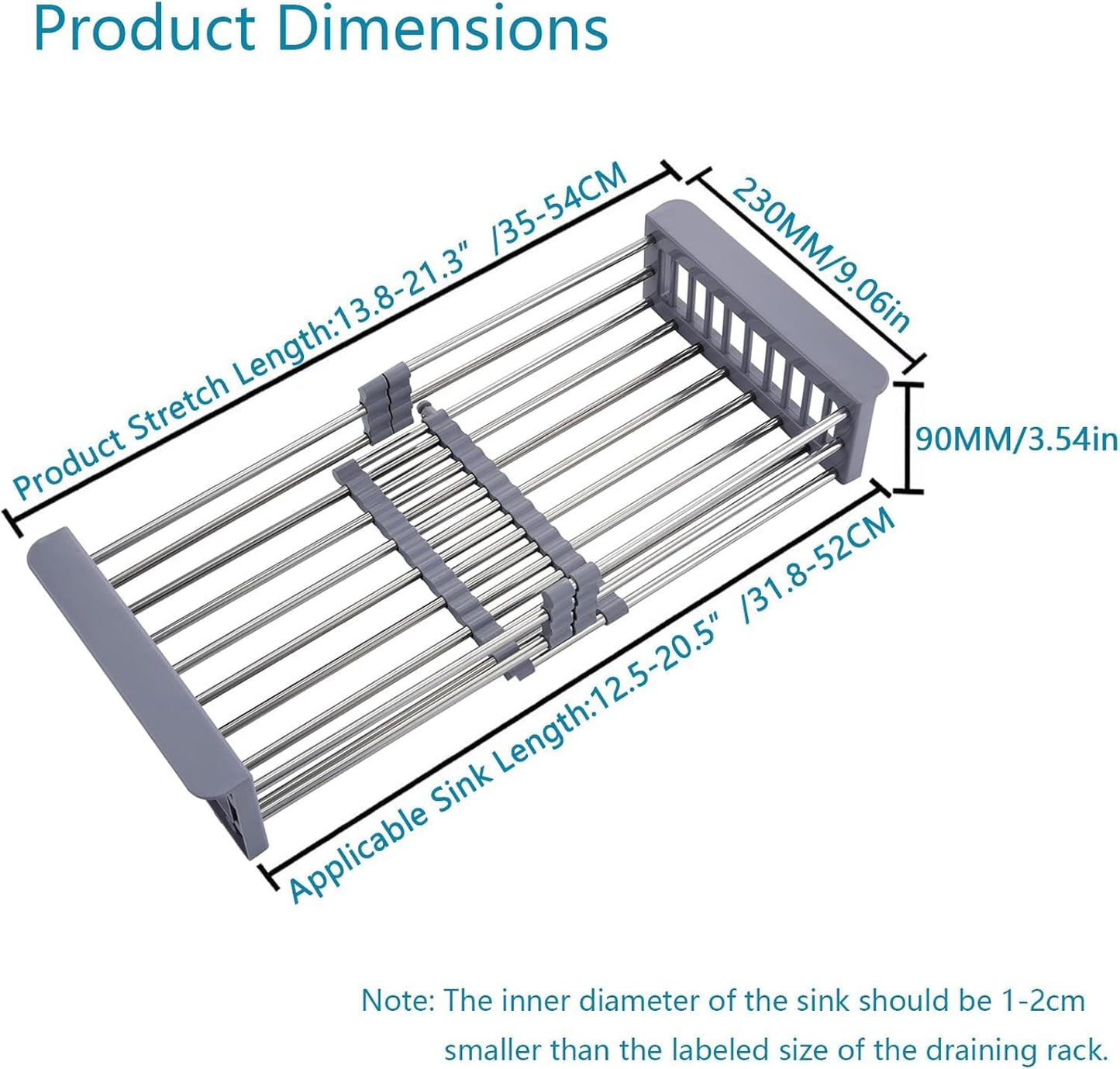 Over The Sink Dish Drying Rack, Stainless Steel Expandable Telescopic Drain Basket with Adjustable Arms - Functional Kitchen Sink Organizer for Dishes, Vegetables & Fruits (Large, Black)