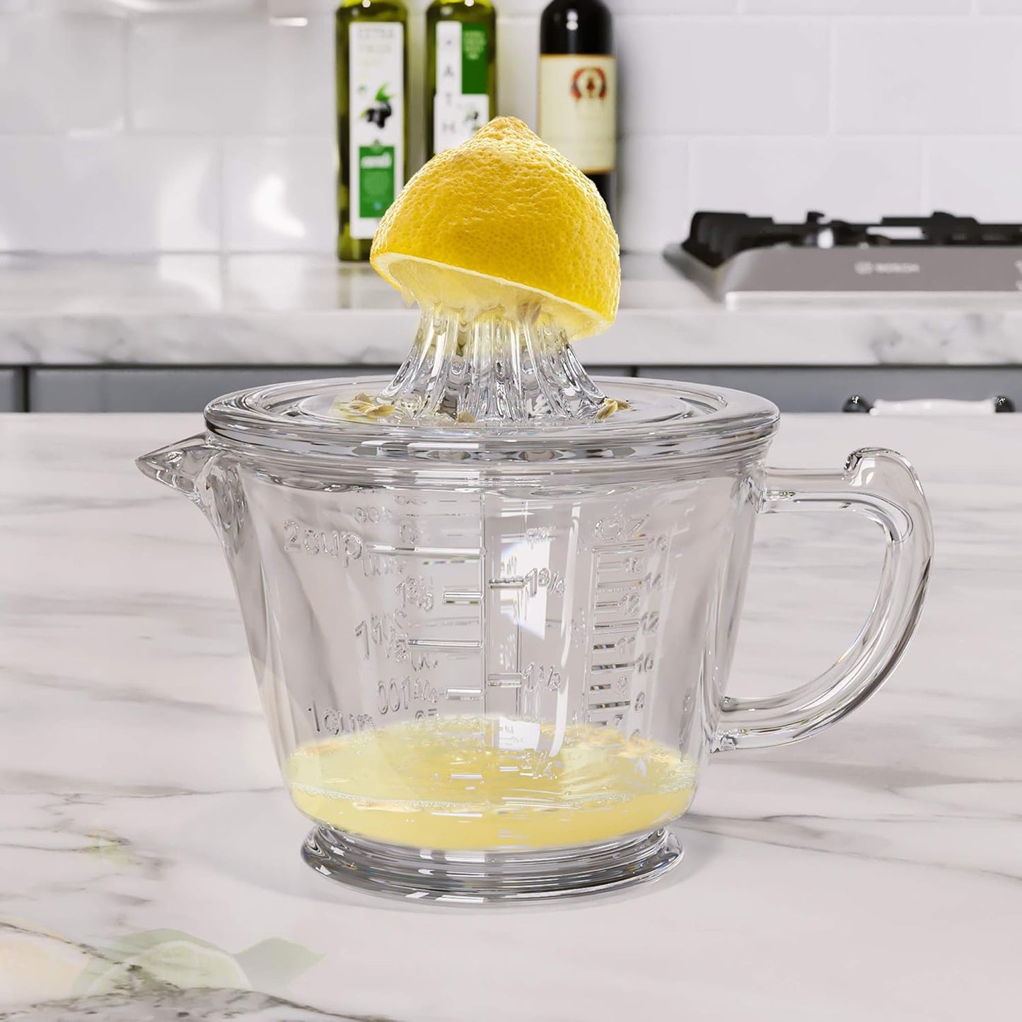CuttleLab Glass 2-Cup Juicer (Clear) - Lemon and Lime Manual Squeezer, Citrus Reamer