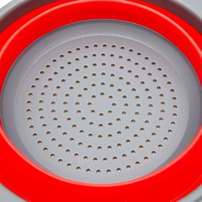 Juvale Collapsible Colander Set of 3, Space-Saving Kitchen Strainer, Use to Drain Vegetables and Fruits, Heat-Resistant Pasta Strainer with Handle, Foldable for Easy Storage, Ideal for Campers, Red