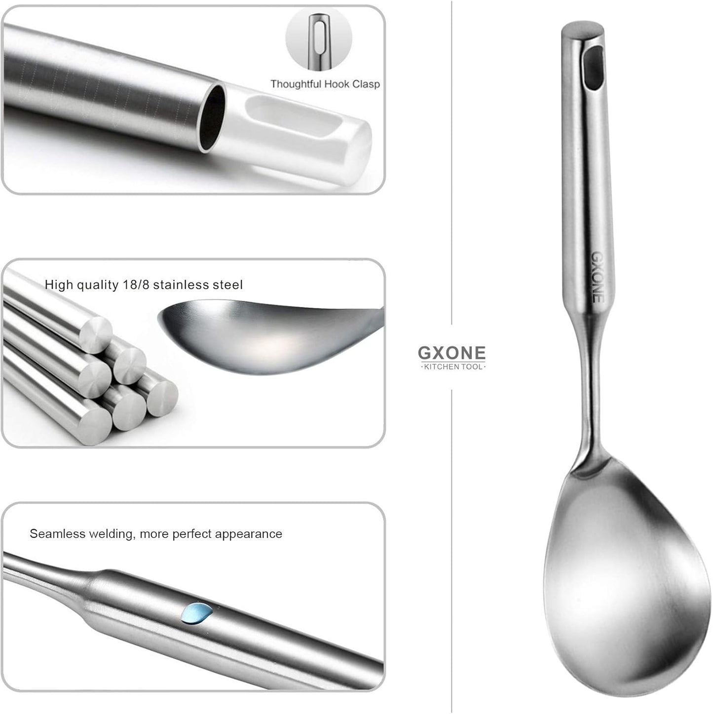 Slotted Spoon,304 Stainless Steel Skimmer Spoon with Heat Resistant Wooden Handle,Silver/15.8Inch