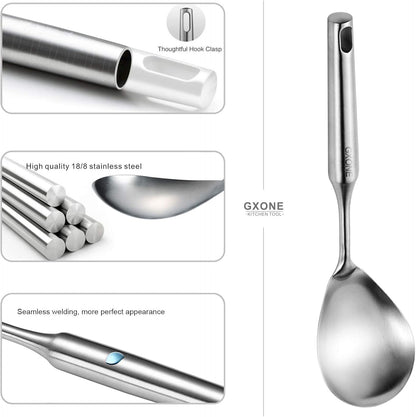Slotted Spoon,304 Stainless Steel Skimmer Spoon with Heat Resistant Wooden Handle,Silver/15.8Inch