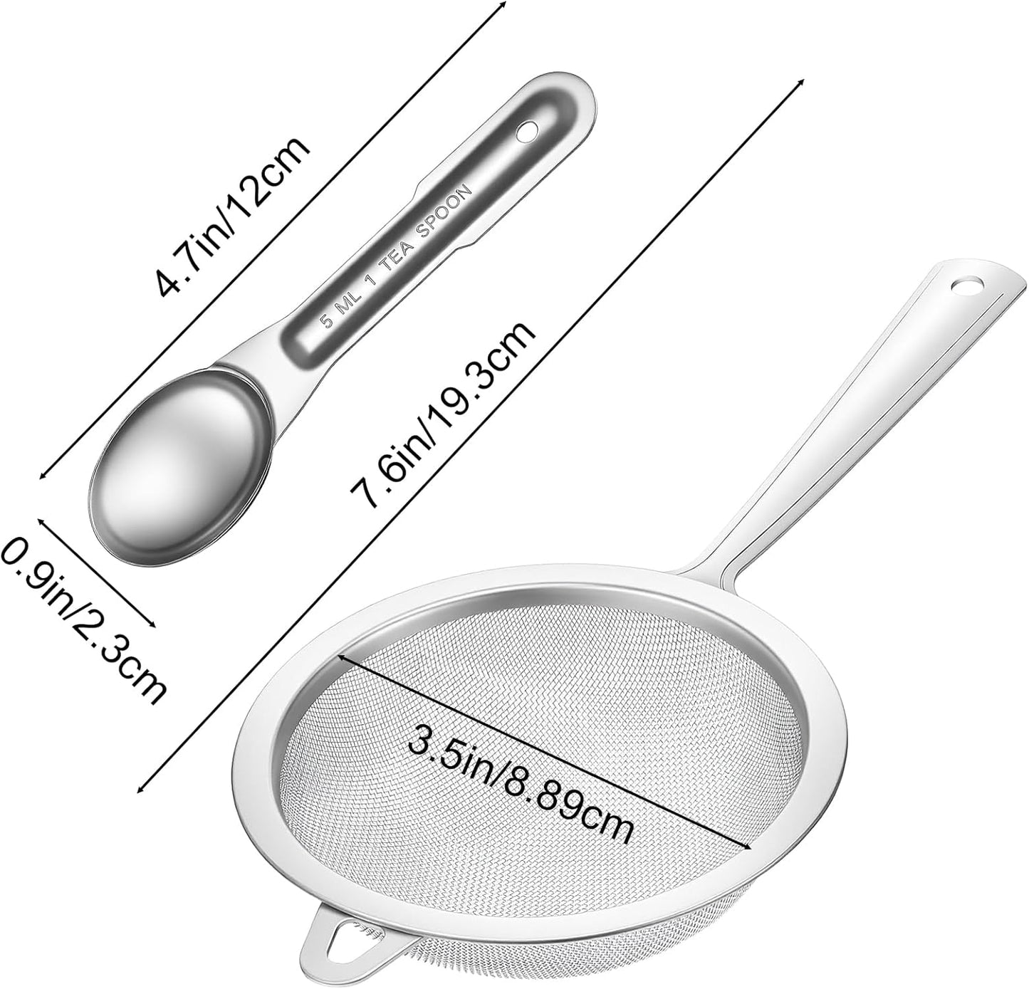 Sieve Fine Mesh Stainless Steel, Mesh Strainer with Handle, Fine Meshes Strainers for Cooking Tea Food Strainer (Send 1 Spoon)