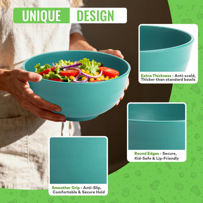 Wheat Straw Bowls Set with Lids, Unbreakable 40 OZ Cereal Bowls Set of 4, Salad Container for Lunch, Microwave & Dishwasher Safe Bowl Set for Kitchen, Picnic, RV, Camping, Multi