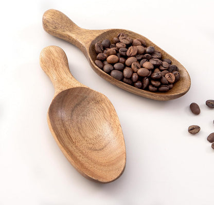 Big Wooden Scoop Shovel, Large Coffee Scoops for Ground coffee, 2PCS Acacia Wood Bean Salt Spoons, Wooden Scoops for Jars Canisters, Kitchen Scoops for Flour Laundry Scoop Multi-purpose