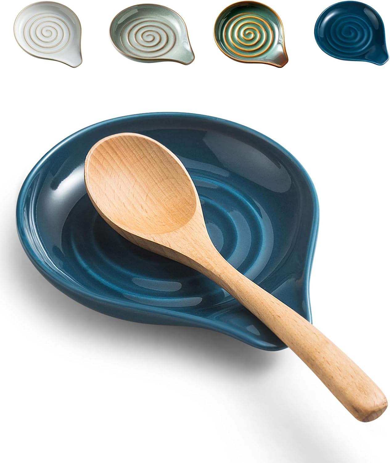 LAUCHUH Spoon Rest, Large Ceramic Spoon Holder for Kitchen Counter Spatula Rest Heat-Resistant Spoon Rest for Stove Top Cooking Utensil Holder, Farmhouse Kitchen Décor for Father's Day, Cream, 5 Inch
