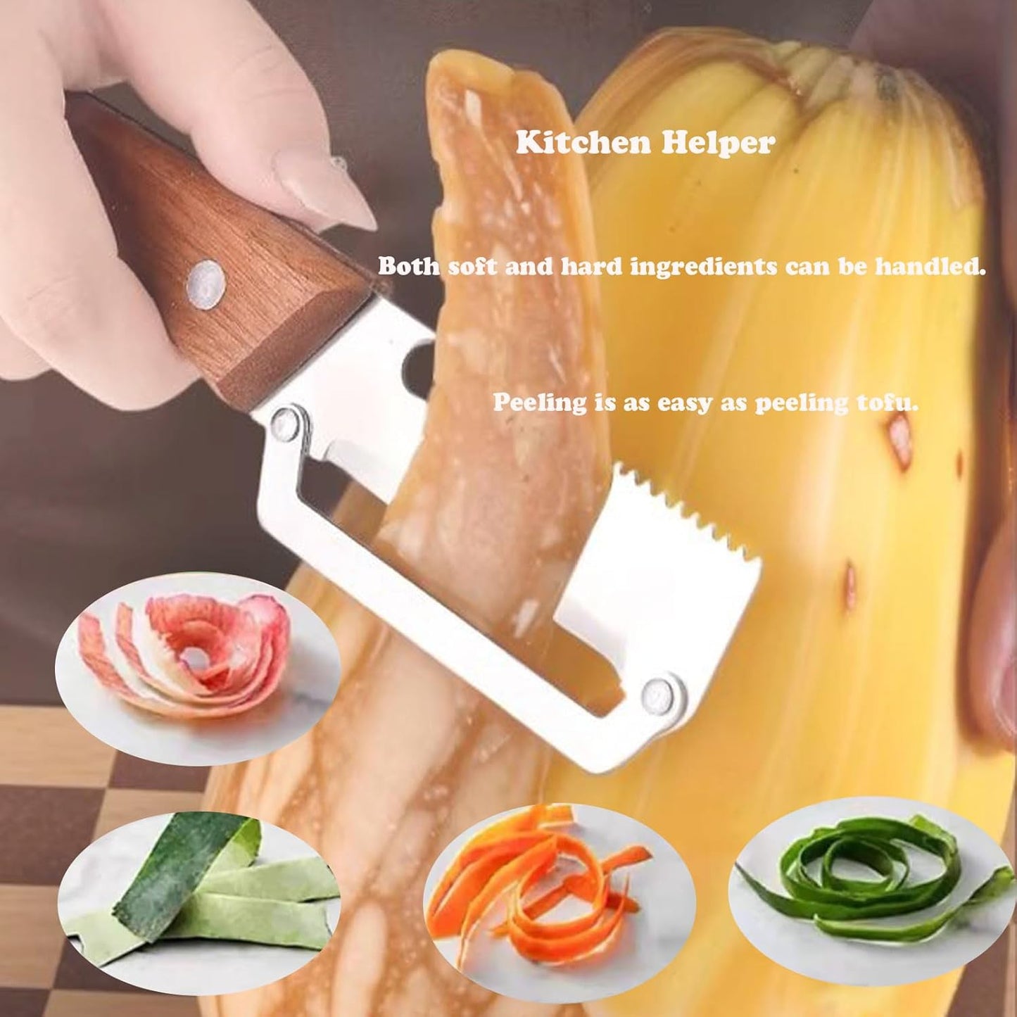 Multifunctional Vegetable Peeler,Zero Flex Peeler with Wooden Handle and Bottle Opener,Stainless Steel Kitchen Tool Suitable for All Kinds Of Vegetables and Fruits(2 PCS)