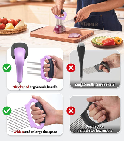 Large Onion Slicer Holder, Stainless Steel Onion Holder for Slicing, Onion Cutter Vegetable Chopper with 14 Sharp Needles for Slicing of Tomato Avocados & Meat Tenderizer, Kitchen Gadgets for Cooking
