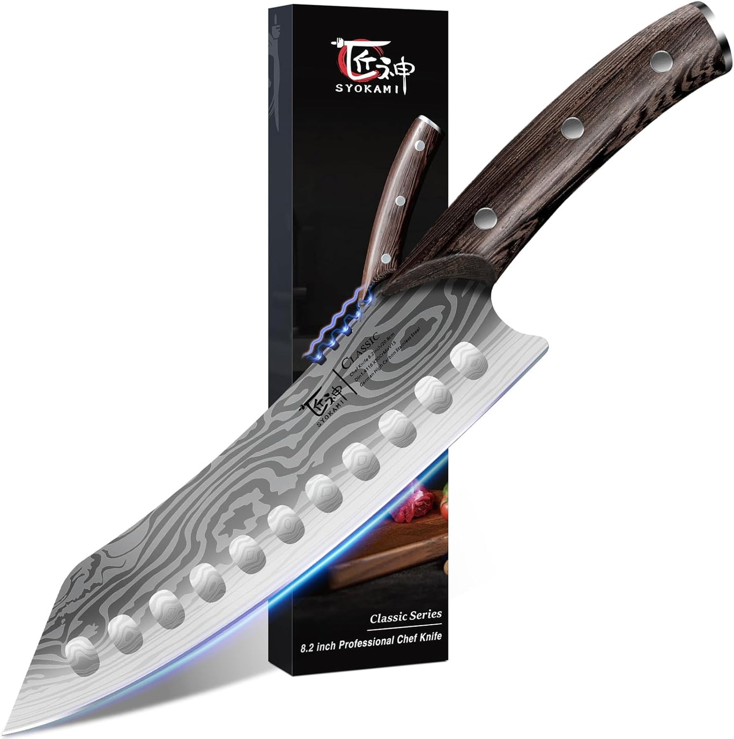 SYOKAMI Cleaver Chef Knife with Herb Stripper, 7" Asian Kitchen Knife 3-in-1 Combined with Chef's Knife, Santoku, Nakiri for Slicing, Chopping, Dicing, Mincing, Housewarming Birthday Cooking Gifts