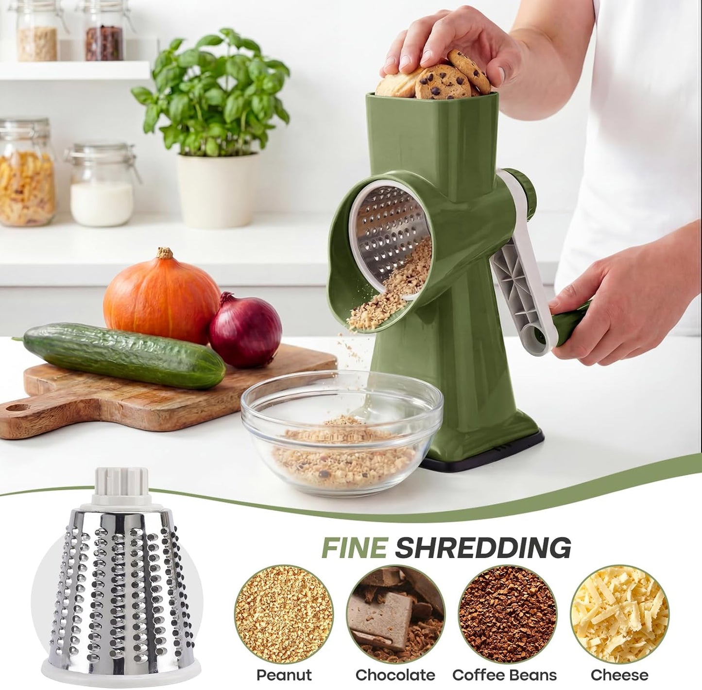 Rotary Cheese Grater,Cheese Shredder Hand Crank, Manual Cheese Grater for Veggies, 3-Blade Grater, Home Kitchen Appliances and Kitchen Gadgets