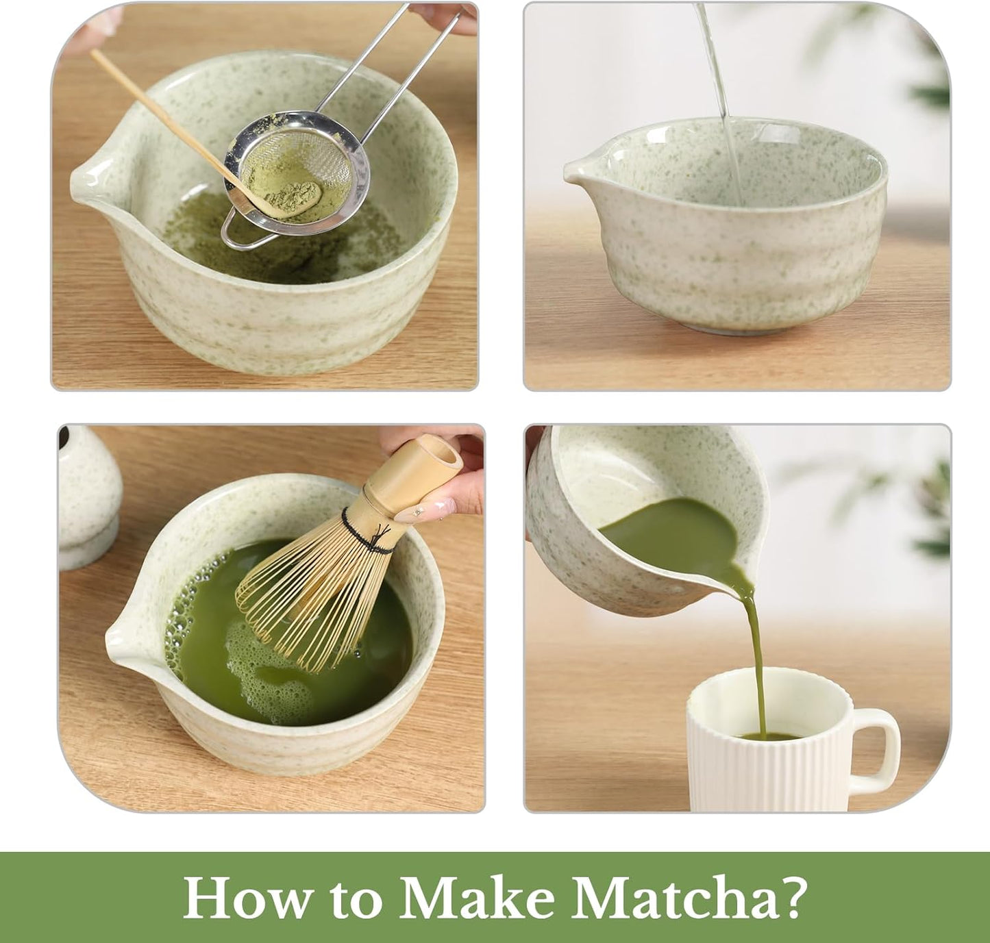 Matcha Whisk Sets, 5 Pcs Handmade Ceremony Matcha Kit, Ceramic Matcha Bowl with Spout, Whisk Set for Making Matcha, Gift for Lover, Family, Friends, Tea Enthusiasts