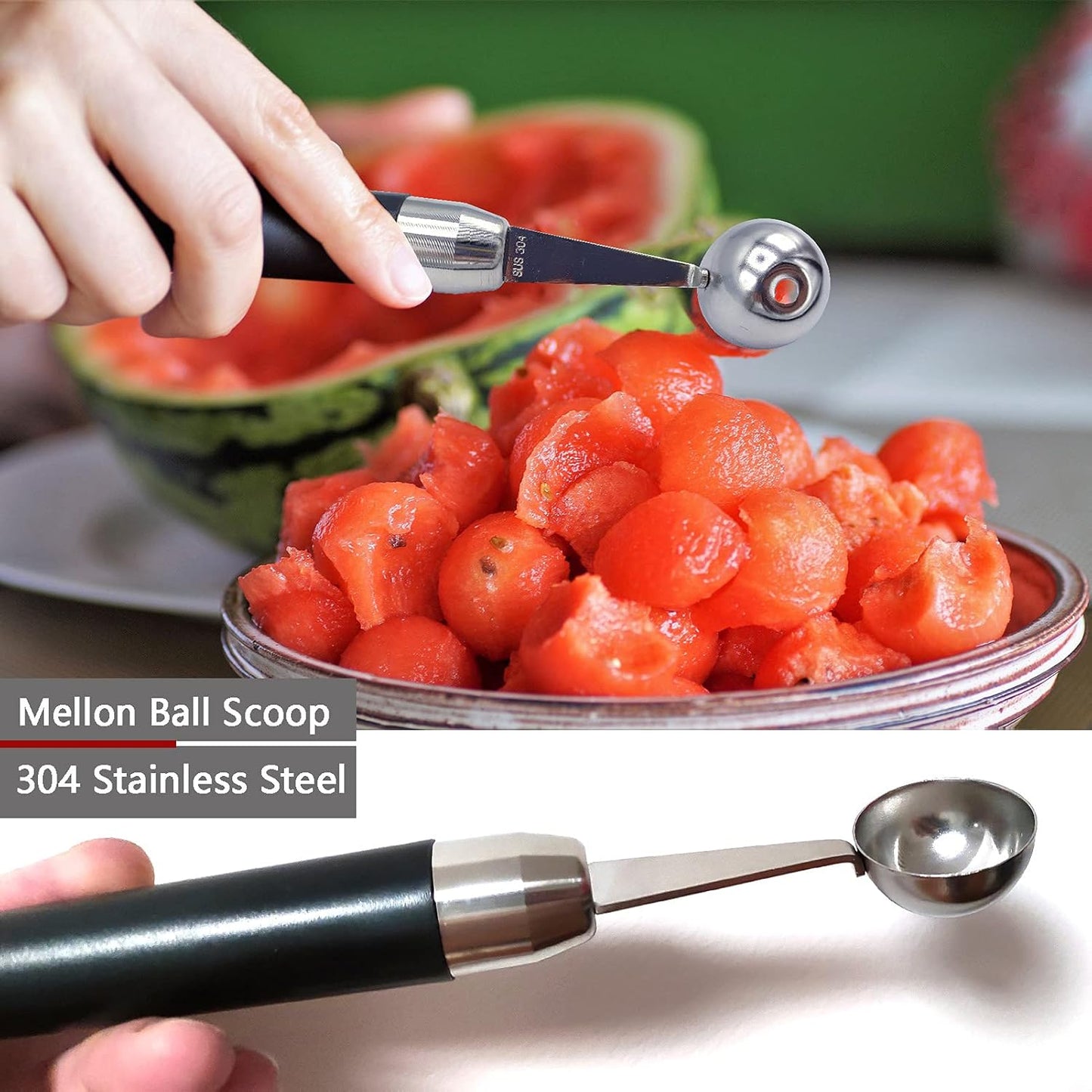 Melon Ballers Scoop Set,Canteloupe Ice Cream Candy Watermelon Kiwi Stainless Steel Baller Spoon,DIY Fruit Platter Ball Tool Scooper,Different Sizes 1.18/0.98-Inch (2 Pcs）