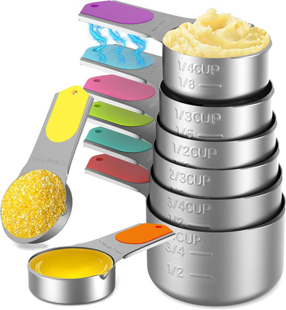 Magnetic Measuring Cups Set of 5, Stainless Steel Nesting Measuring Cups with Easy to Read Markings, Kitchen Gadgets for Cooking & Baking