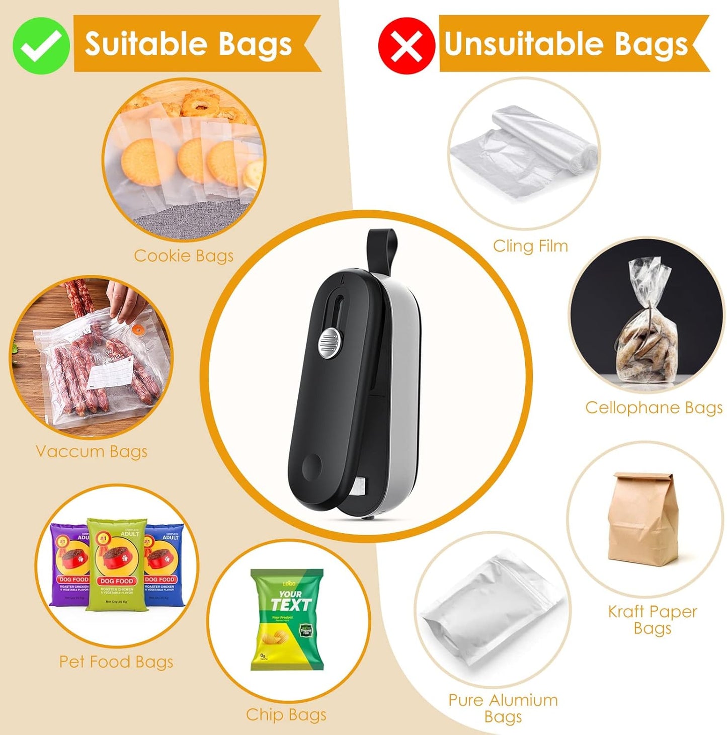 FEPPO Mini Bag Sealer, 2 in 1 Bag Sealer Heat Seal with Cutter and with Lanyard, Mini Bag Resealer Machine for Plastic Bags Snack Bags Food Storage (Batteries Included)