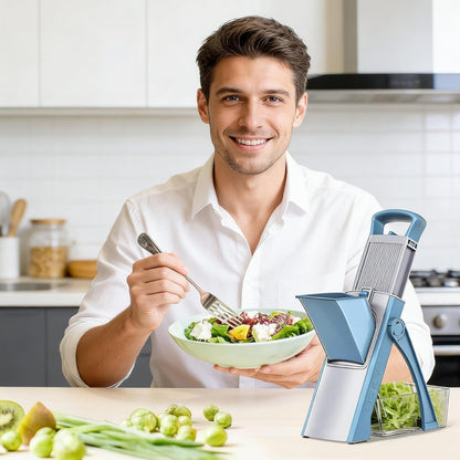 Upgraded Safe Mandoline Slicer Plus, Thickness Adjustable Vegetable Food Chopper, Potato Fries Cutter Veggie Salad Dicer Tomato Onion Versatile Mandoline Slicer for Kitchen (Blue)