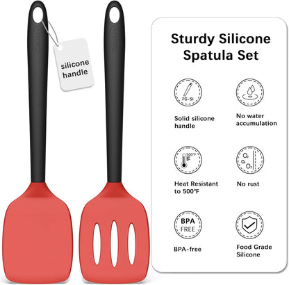 Coukre 2 Pack Silicone Spatula Set, High Heat Resistant, BPA Free Kitchen Spatula, Solid & Slotted Turner for Non-Stick Pans, Sautéing, and Flipping (2, PureBlack)
