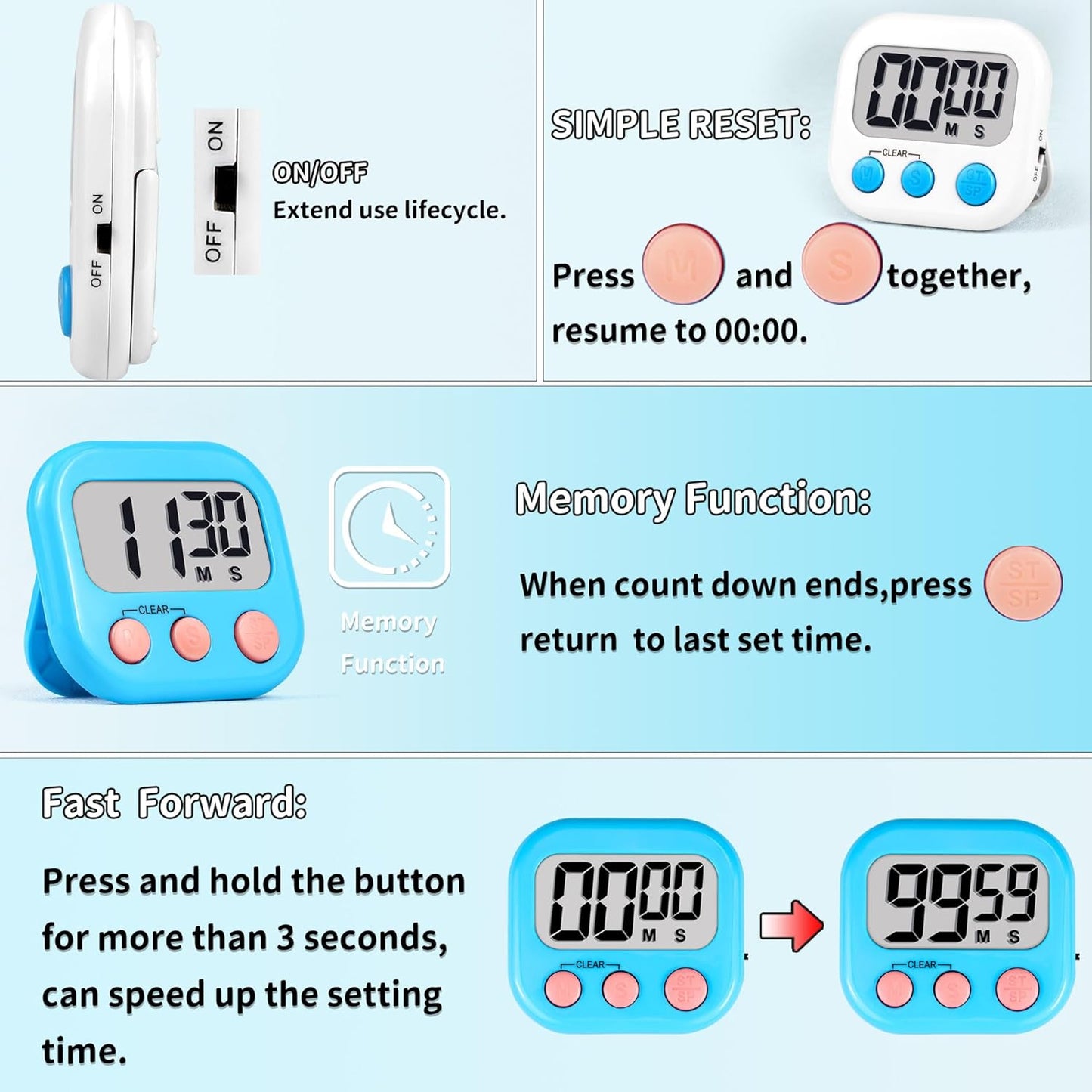 Timer for Kids Teachers Supplies Digital Kitchen Timers for Cooking Large Magnetic Classroom Timer 2Pack-Blue Green