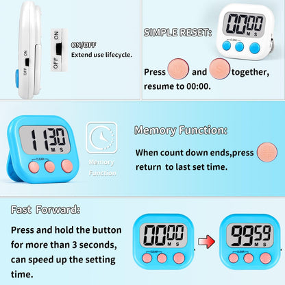 Timer for Kids Teachers Supplies Digital Kitchen Timers for Cooking Large Magnetic Classroom Timer 2Pack-Blue Green