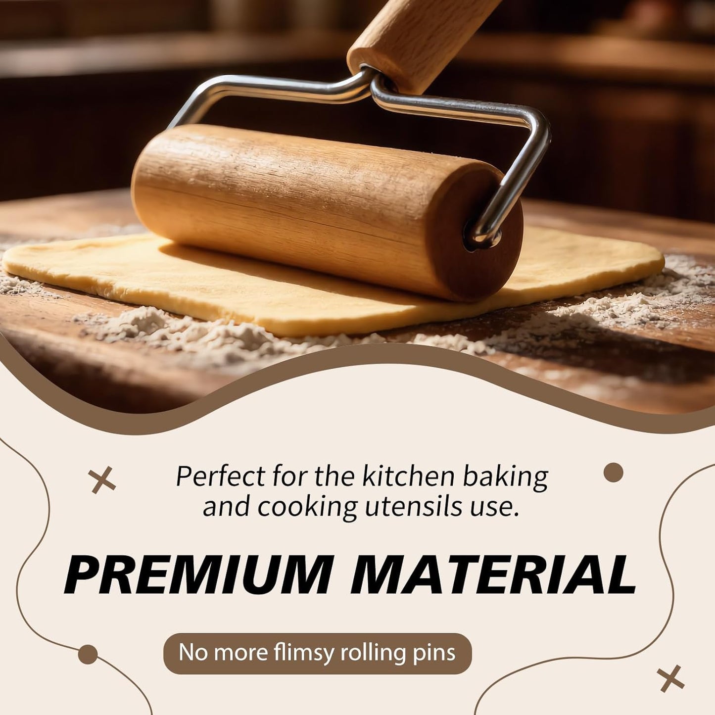 Pizza Rolling Pin Small Rolling Pin Wooden Dough Roller Non Stick Pizza Dough Roller for Baking Pastry Tortilla Cookie Dumpling Rolling Pins for Baking (T+H-Style)