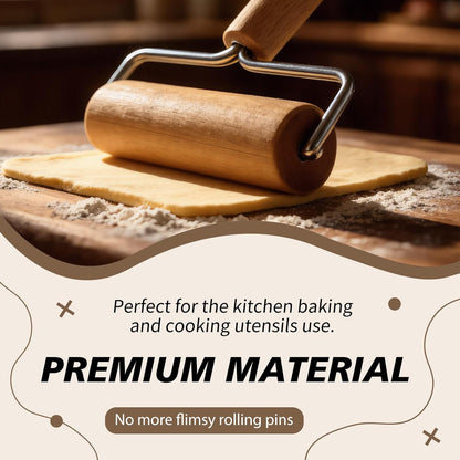 Pizza Rolling Pin Small Rolling Pin Wooden Dough Roller Non Stick Pizza Dough Roller for Baking Pastry Tortilla Cookie Dumpling Rolling Pins for Baking (T+H-Style)