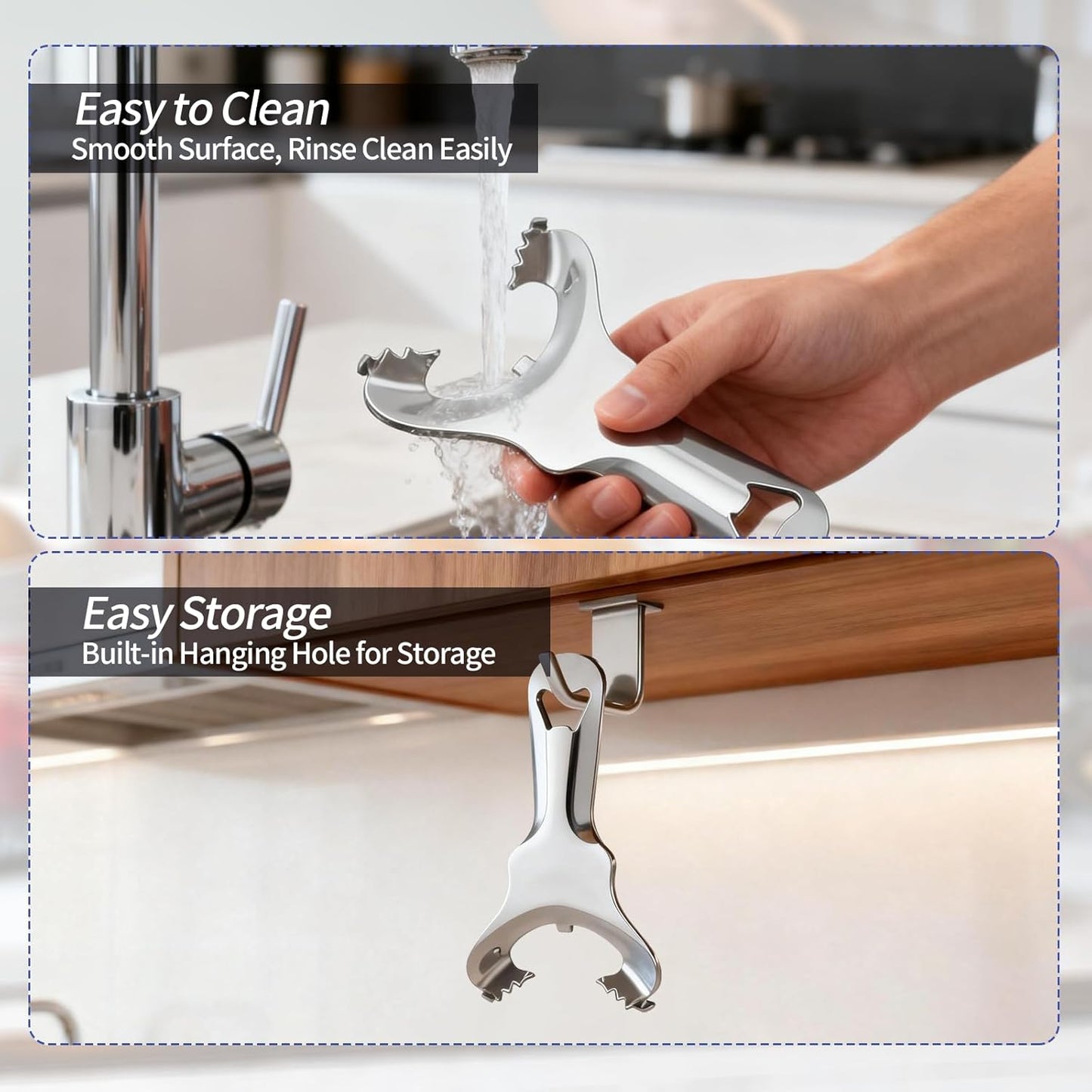 2 PCS Mason Jar Opener, Multi-Functional Stainless Steel Lid Remover Without Lid Dents or Damage, Canning Jar Opener Tool for Mason Jars, Bottles & Cans, Ergonomic Design for Easy Use by All Ages