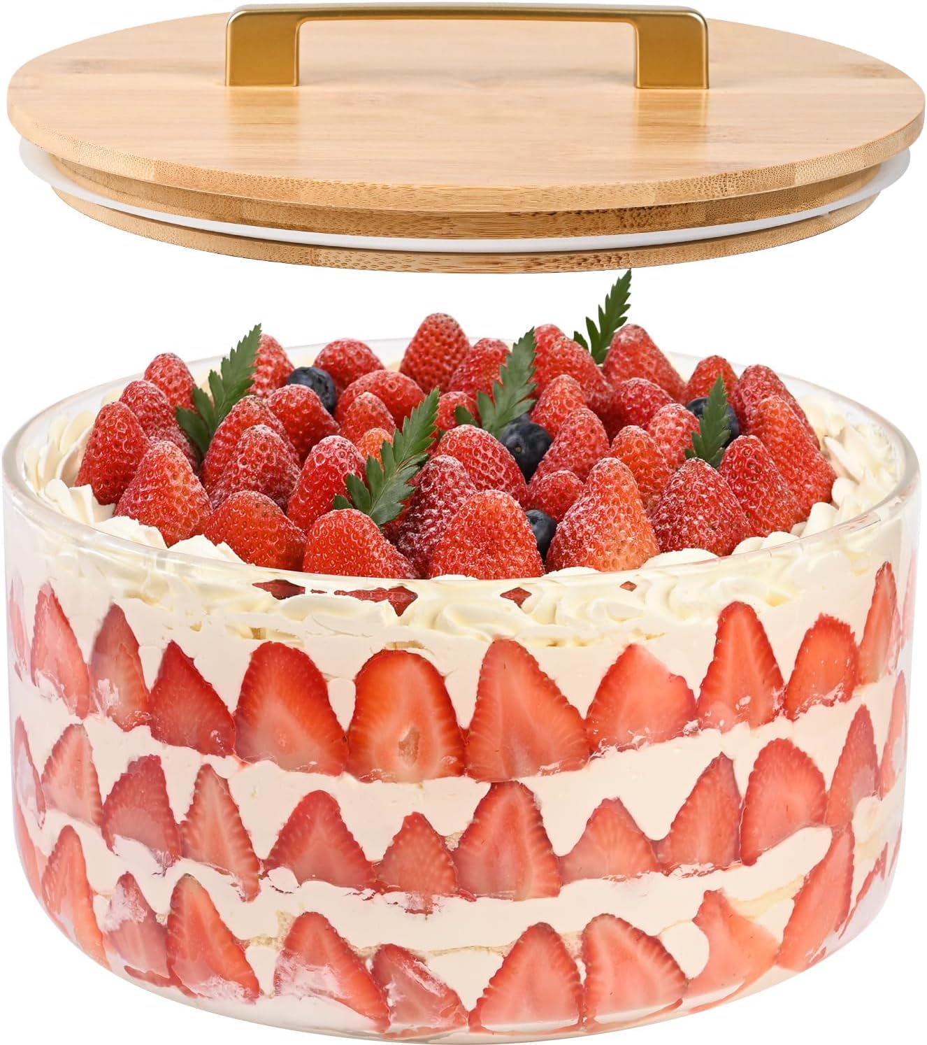 LOVYANXUE Large Salad Bowl, 10 inch Trifle Bowl with Sealed Lid, Versatile Mixing and Serving Bowl for Laying Ice Cream, Cake, Salad, Fruit, Baking, Dessert and Party Diy, Microwave Safe