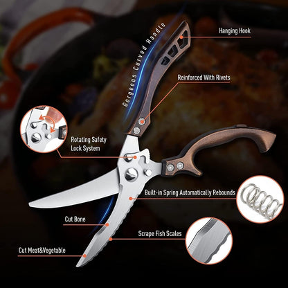 Dream Reach Poultry Shears, Heavy Duty Kitchen Shears with Serrated Edge, No Rust Spring Loaded, Multipurpose Stainless Steel Kitchen Scissors for Chicken, Bone, Meat, Turkey, Fish Thanksgiving Gifts