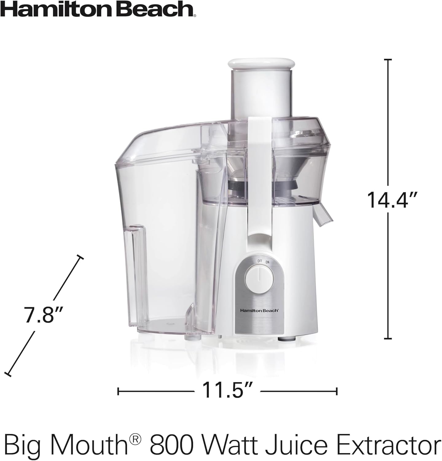 Hamilton Beach Juicer Machine, Big Mouth 3” Feed Chute for Whole Fruits and Vegetables, Easy to Clean, Centrifugal Extractor, Vegetable & Fruit Juicer, BPA Free, 800W Motor, Black