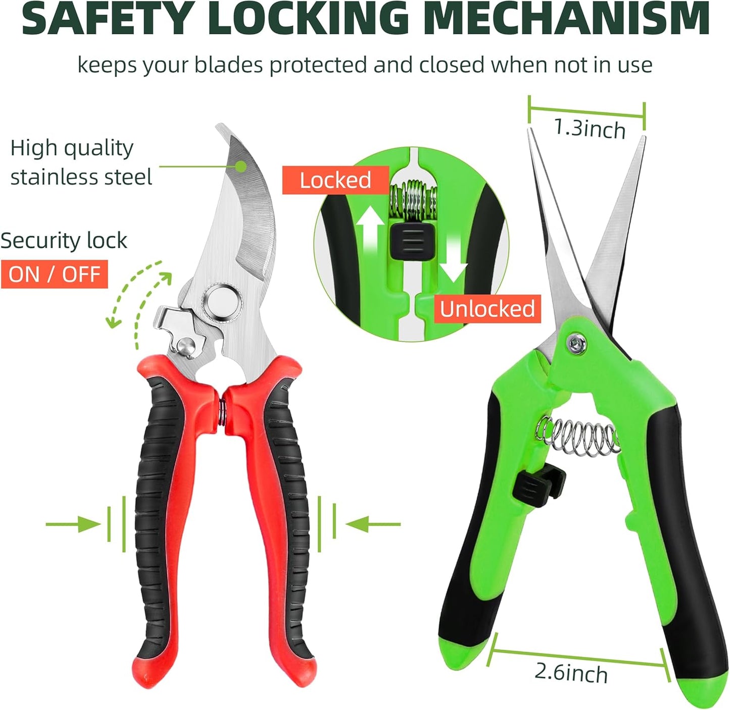 EWPJDK 3 Pack Garden Pruning Shears, Stainless Steel Shears, Gardening Shears, Scissors, Garden Clippers, Pruning Snips, Pruning Shears for Gardening Tools