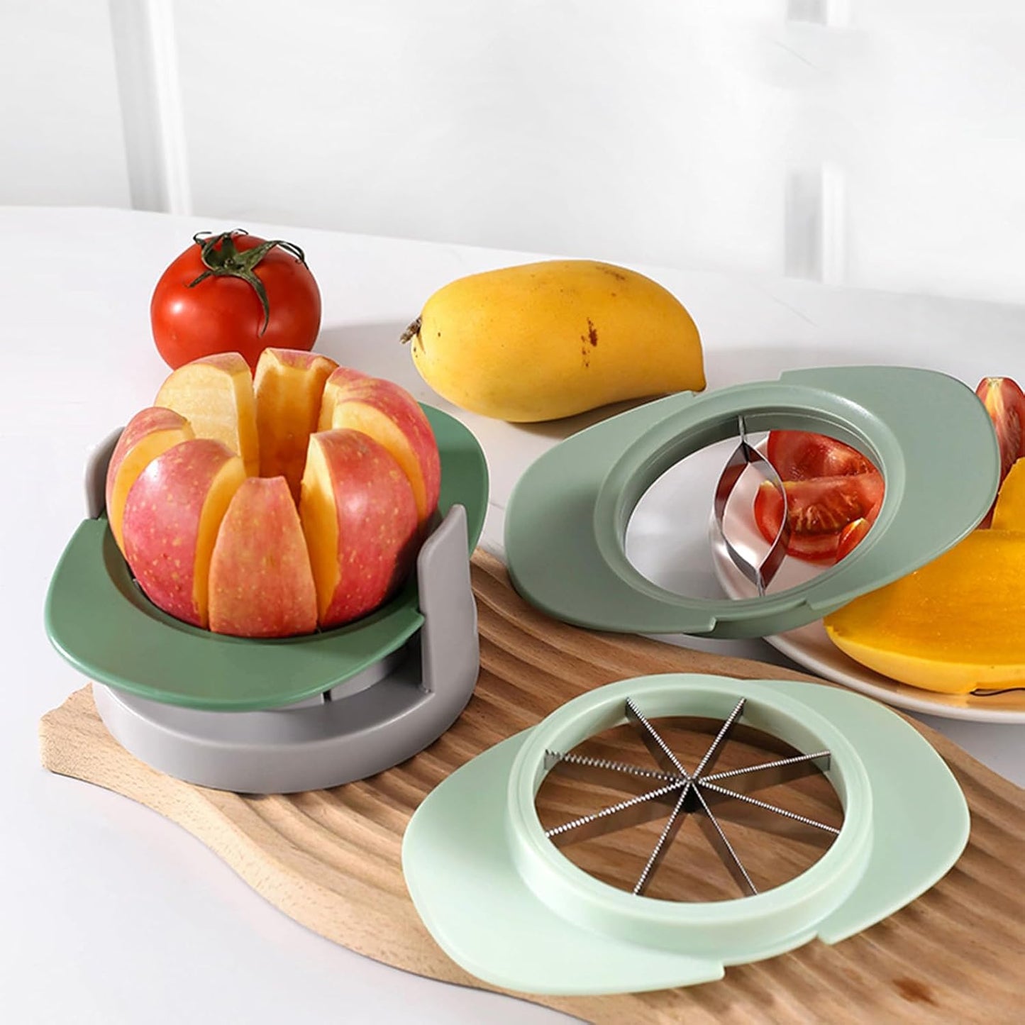 4 in 1 Fruit Cutter Slicer, Mango Apple Tomato Corer Slicer, Multifunctional Kitchen Tool for Fruit & Vegetable Cutting (Green)