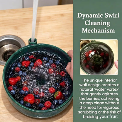 2026 Self Spinning Berry Washing Bowl Ceramic with Drain Holes, 360 Degree Cleaning Fruit Swirl Colander Center Cone, Automatic Quick Kitchen Rinse washer for Berries Vegetables Serving