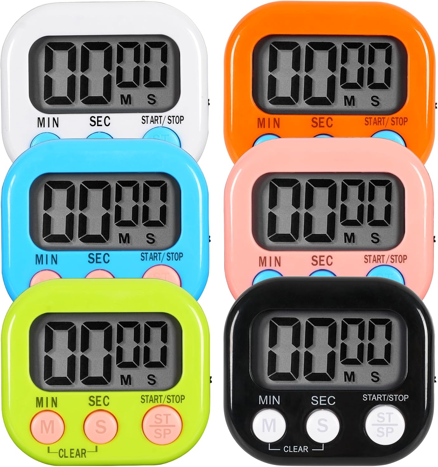 6 Pack Multi-Function Electronic Timer, Learning Management, Suitable for Kitchen, Study, Work, Exercise Training, Outdoor Activities(not Including Battery)
