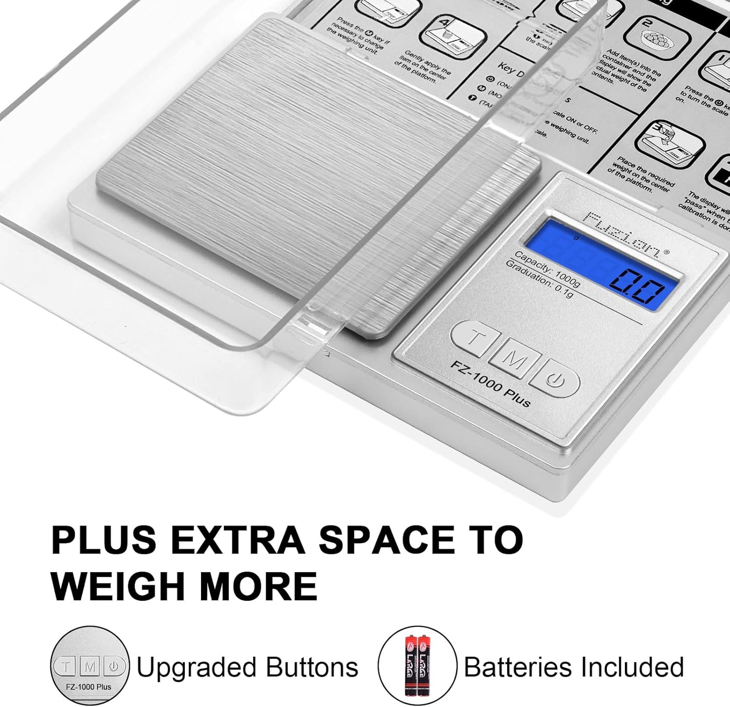 Fuzion Digital Pocket Gram Scale 1000g/0.1g, Small Digital Scales Grams Ounces Grains, Herb Scale, Jewelry Scale, Portable Travel Food Scale