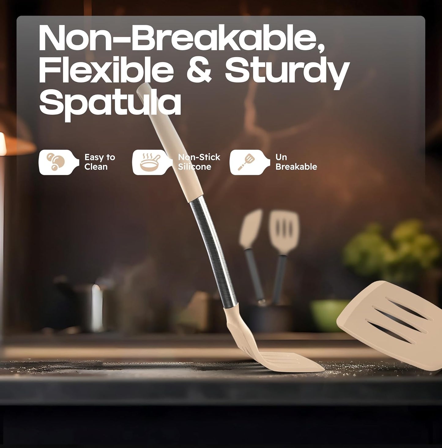 BakeRoyal Silicone Spatula Set - Turner Spatulas Silicone Heat Resistant 600°F - Slotted & Solid Spatula for Cooking Fish, Eggs, Pancakes Flipper – Spatulas for kitchen use – Royal Blue