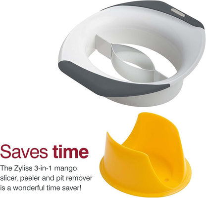 Zyliss 3-in-1 Mango Slicer, Peeler and Pit Remover Tool - Kitchen Mango Depitter & Peeler Gadget - Fruit Slicer with Micro-Serrated Stainless Steel Blader - Mango Corer for Easy Use
