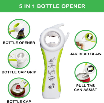 Jar Opener for Weak Hands, Seniors with Arthritis, 5 in 1 Multi Function Bottle Opener Lid Opener For Arthritic Hands with Non Slip Rubber Jar opener Gripper Pad(red)