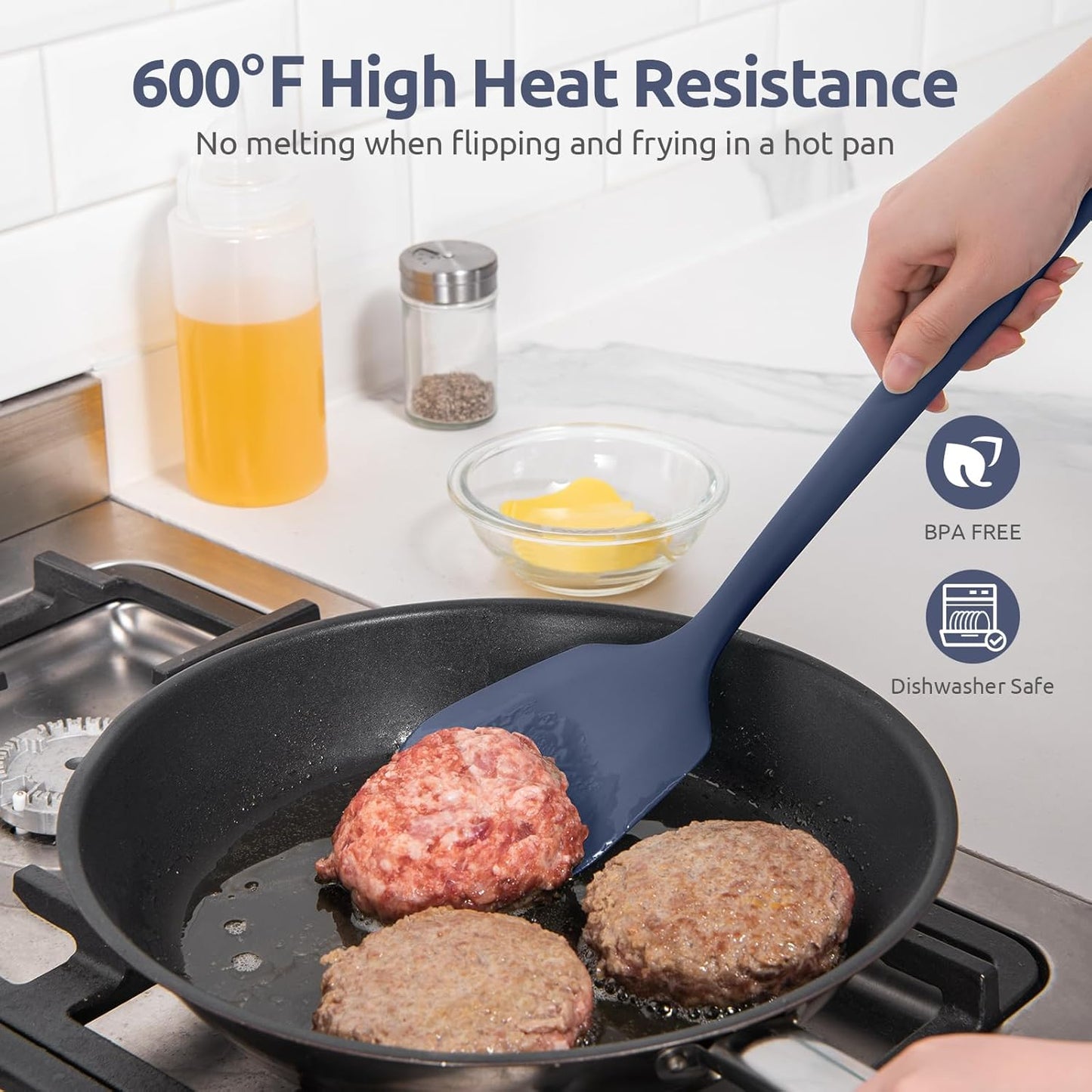 600ºF Heat Resistant Slotted Turner: U-Taste 13.6in Silicone Kitchen Spatula Flipper, 3.74in Wide Food Grade Flexible Thin Rubber Cooking Utensil for Egg, Pancake, Cookie in Nonstick Cookware (Red)