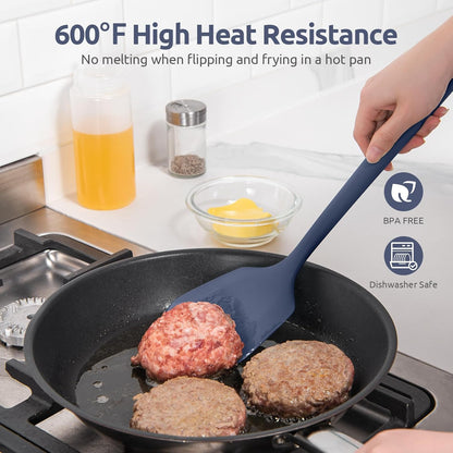 600ºF Heat Resistant Slotted Turner: U-Taste 13.6in Silicone Kitchen Spatula Flipper, 3.74in Wide Food Grade Flexible Thin Rubber Cooking Utensil for Egg, Pancake, Cookie in Nonstick Cookware (Red)