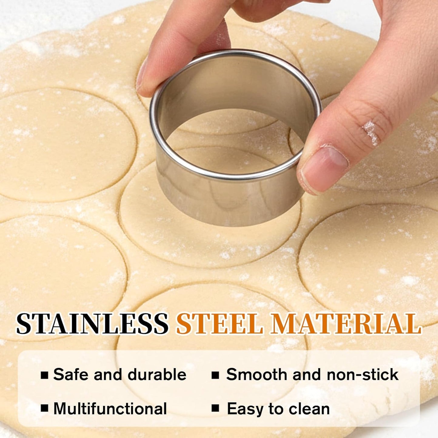 Circle Cookie Cutter 8 Piece Round Cookie Cutter & Scraper & Silicone Pastry Brush Set for Pastry,Donut,Fondant,Cake,Cookies, Diameter (2, 3, 3.7, 4.3, 5.3, 6 Inch)