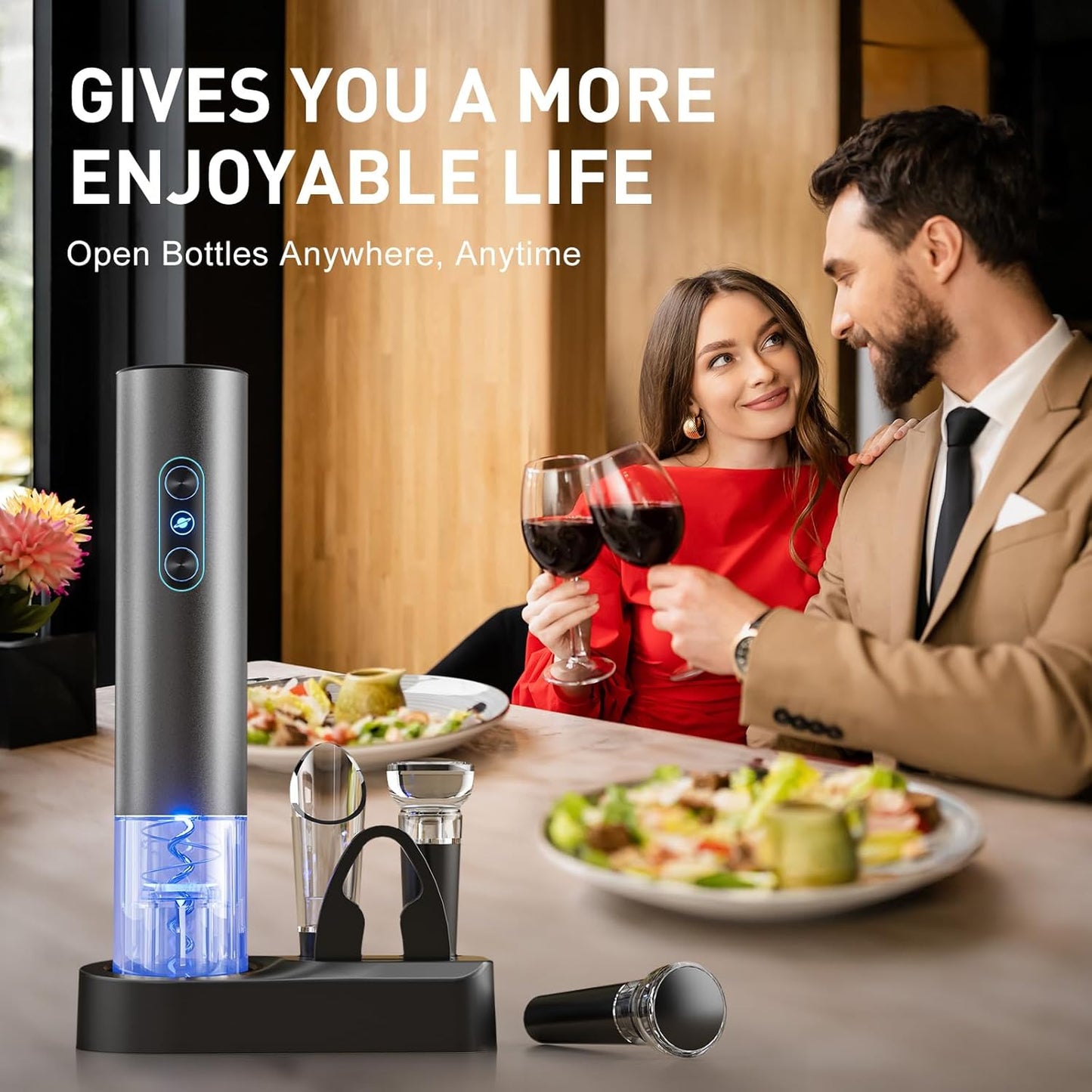 Electric Wine Opener, Rechargeable Cordless Wine Accessories, Stainless Steel Cordless Automatic Wine Bottle Corkscrew with Vacuum Stoppers, Foil Cutter for Home Party Wedding, Bars(Black)